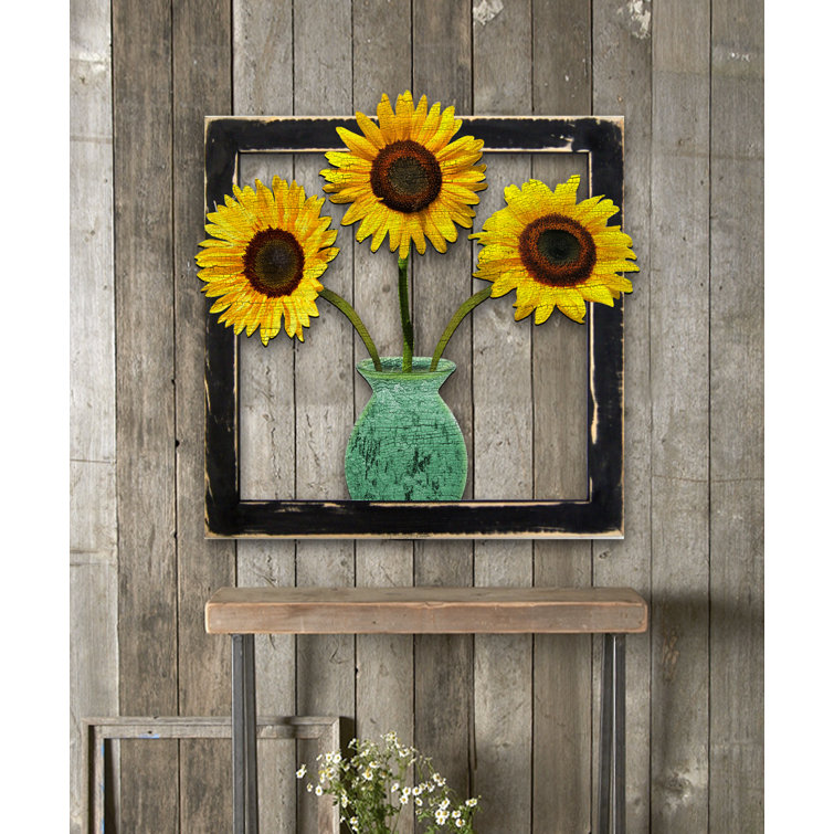 Gracie Oaks Sunflowers in Frame Wooden Wall Decor & Reviews Wayfair